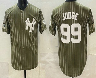 New York Yankees #99 Aaron Judge Olive Fotopoulosg Pinstripe 2026 Armed Forces Day Salute To Service Jersey