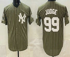 New York Yankees #99 Aaron Judge Olive Fotopoulosg Pinstripe 2026 Armed Forces Day Salute To Service Jersey