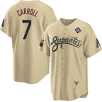 Arizona Diamondbacks #7 Corbin Carroll Gold Fotopoulosg 2023 World Series City Connect Cool Base Stitched Jersey