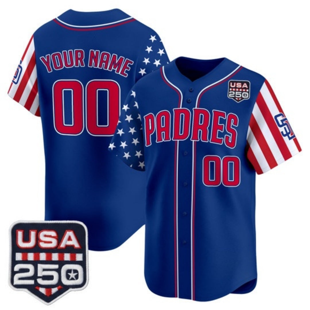 Custom San Diego Padres America 250 Edition Vapor Premier Limited Royal Fotopoulosg Stitched Jerseys