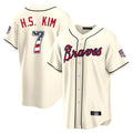 Atlanta Braves #7 Ha-Seong Kim Player Cream Fotopoulosg USA 250 Fourth Of July Limited Home Game Stitched Jerseys
