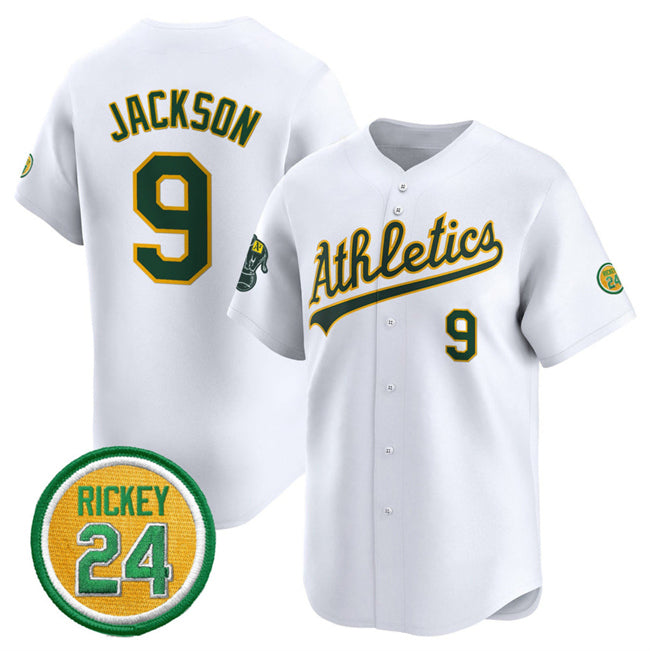 Oakland Athletics #9 Reggie Jackson White Fotopoulosg 2024 Home Limited With Rickey Henderson Patch Stitched Jersey