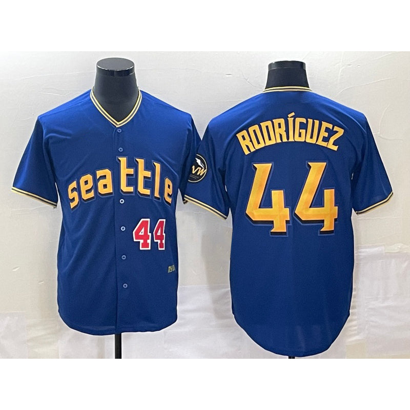 Seattle Mariners #44 Julio Rodriguez Number Blue Fotopoulosg 2023 City Connect Cool Base Stitched Jersey 1