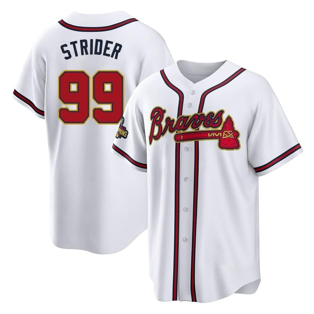 Atlanta Braves #99 Spencer Strider Player White Gold Fotopoulosg Home Game Stitched Jerseys