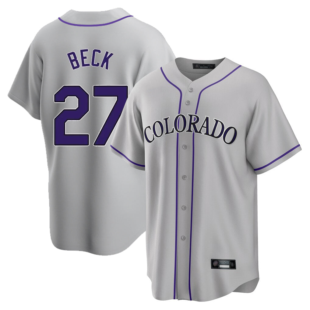 Colorado Rockies #27 Jordan Beck Player Gray Fotopoulosg Game Home Stitched Jerseys