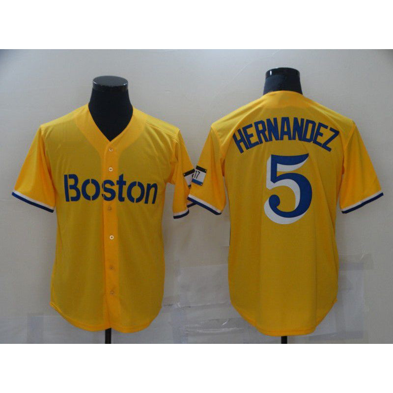 Boston Red Sox #5 Hernandez Yellow Fotopoulosg City Edition Game 2021 Jerseys