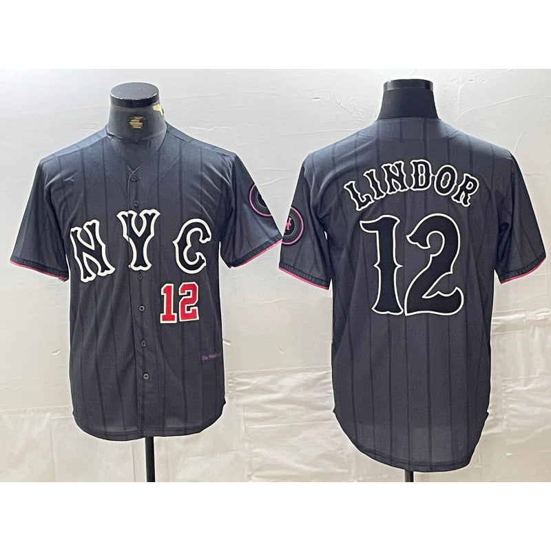 New York Mets #12 Francisco Lindor Number Grey Fotopoulosg 2024 City Connect Cool Base Stitched Jerseys