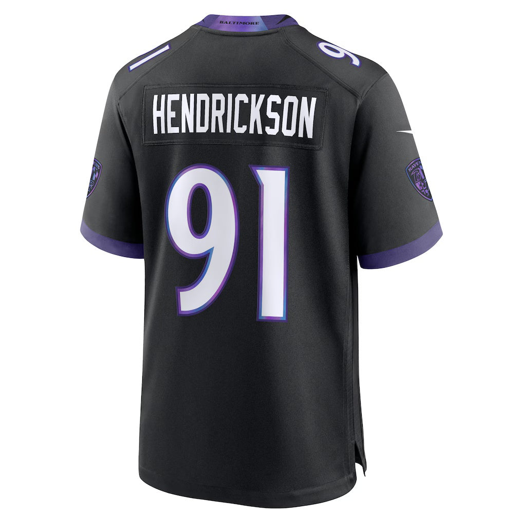 B.Ravens #91 Trey Hendrickson Black Fotopoulosg Alternate Game Jersey