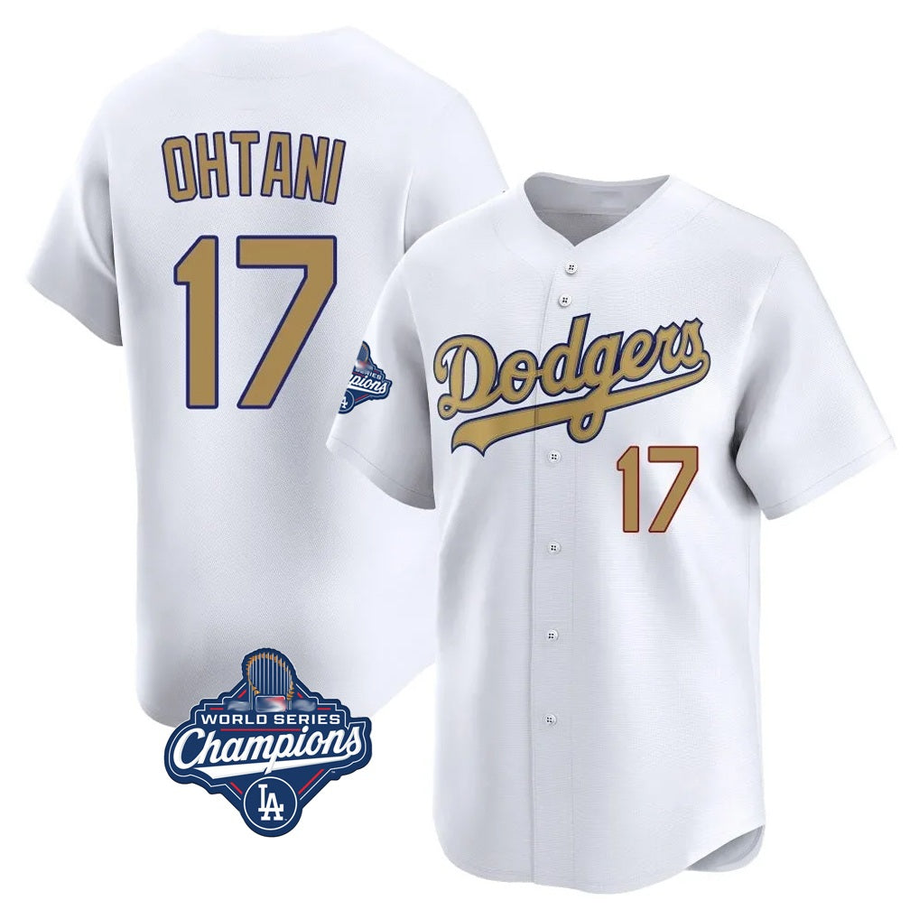 Los Angeles Dodgers #17 Shohei Ohtani Player White Gold Fotopoulosg World Series Meet Collection Limited Home Stitched Jerseys