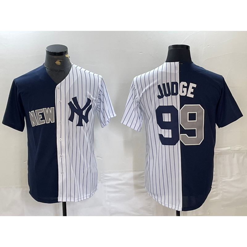 New York Yankees #99 Aaron Judge Navy White Fotopoulosg Split Stitched Jersey