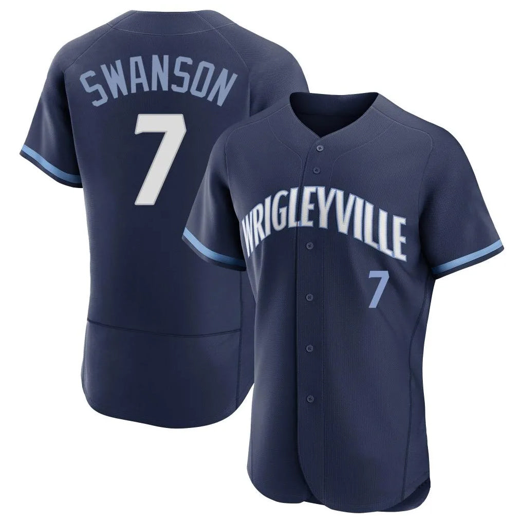 Chicago Cubs #7 Dansby Swanson Player Navy Fotopoulosg City Connect Limited Elite Home Stitched Jerseys