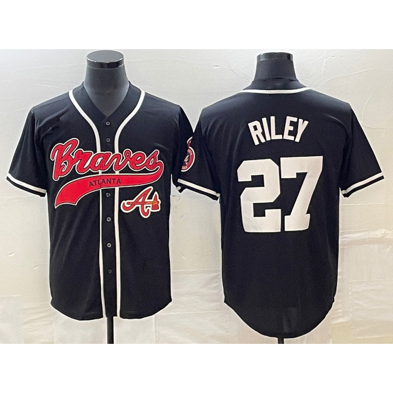 Atlanta Braves #27 Austin Riley Black Fotopoulosg Cool Base Stitched Jersey 2