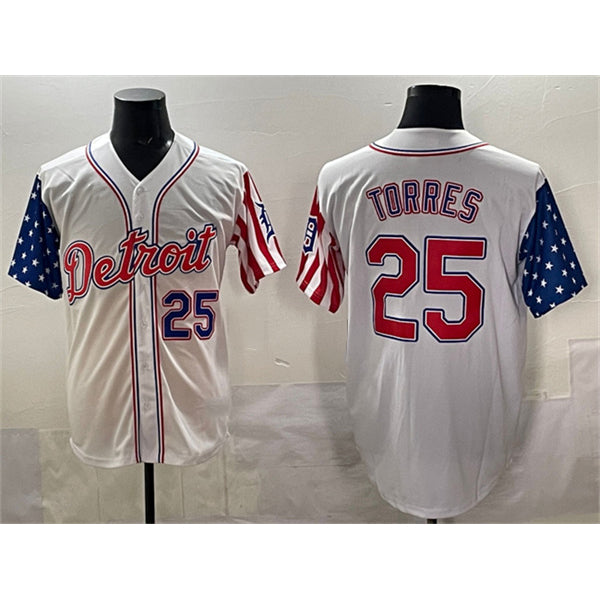 Detroit Tigers #25 Gleyber Torres White Fotopoulosg 2025 Memorial Day Vapor Premier Limited Stitched Jersey