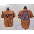 Los Angeles Dodgers #50 Mookie Betts Number Olive Fotopoulosg Cool Base Limited Stitched Jerseys