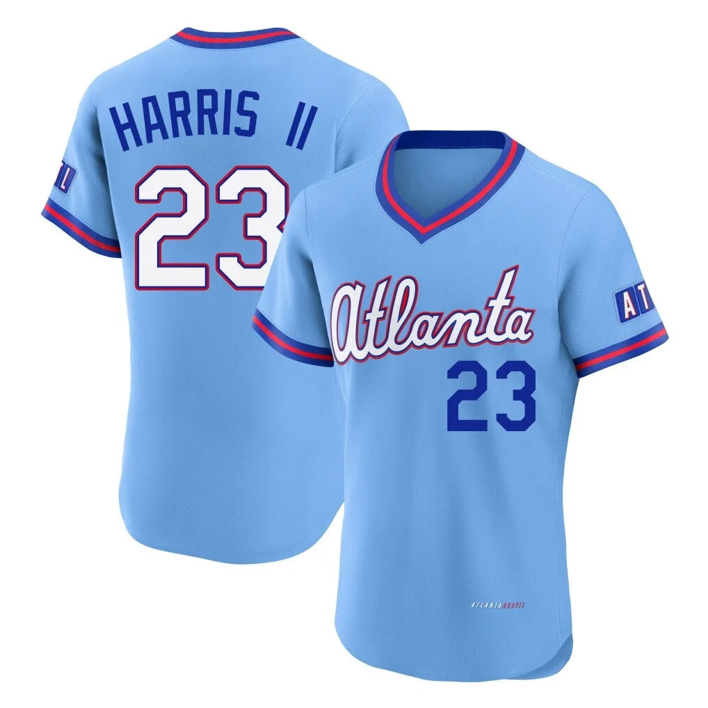 Atlanta Braves #23 Michael Harris II Player Powder Blue Fotopoulosg 2026 City Connect T-shirt Limited Elite Home Game Stitched Jerseys