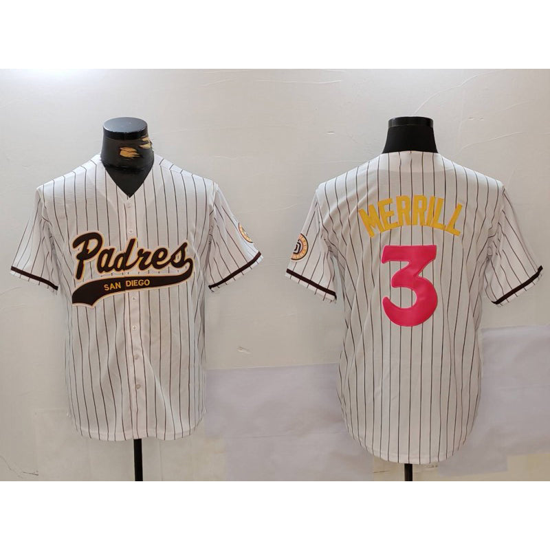 San Diego Padres #3 Jackson Merrill white Fotopoulosg Cool Base Stitched Jersey 2