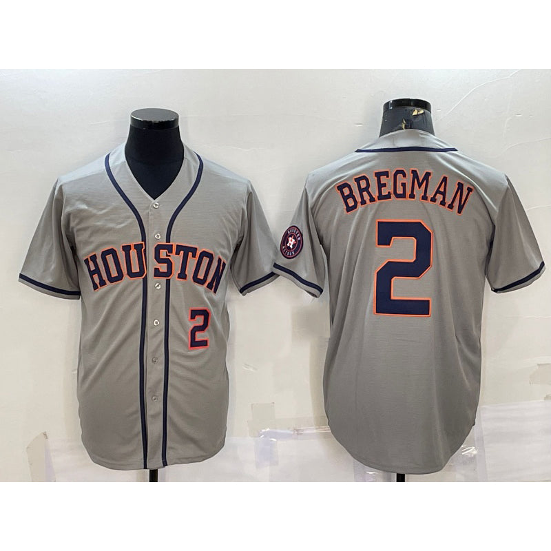 Houston Astros #2 Alex Bregman Number Grey Fotopoulosg With Patch Stitched Cool Base Jersey