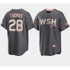 Washington Nationals #28 Lane Thomas 2022 Grey Fotopoulosg City Connect Cherry Blossom Cool Base Stitched Jersey