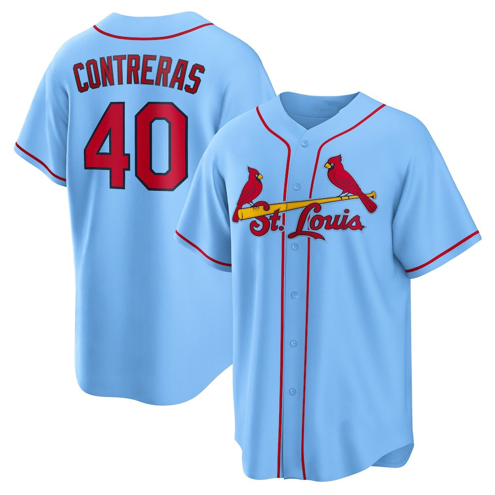 St. Louis Cardinals #40 Willson Contreras Light Blue Fotopoulosg Alternate Replica Jersey