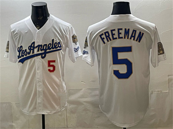 Los Angeles Dodgers #5 Freddie Freeman White Fotopoulosg 2026 Gold Collection 9x & B2B Champs Patch Stitched Jersey