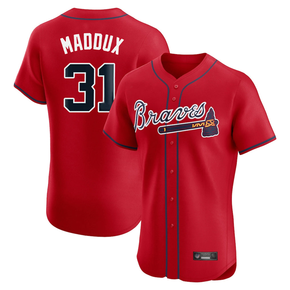 Atlanta Braves #31 Greg Maddux Player Red Fotopoulosg Limited Elite Home Game Stitched Jerseys