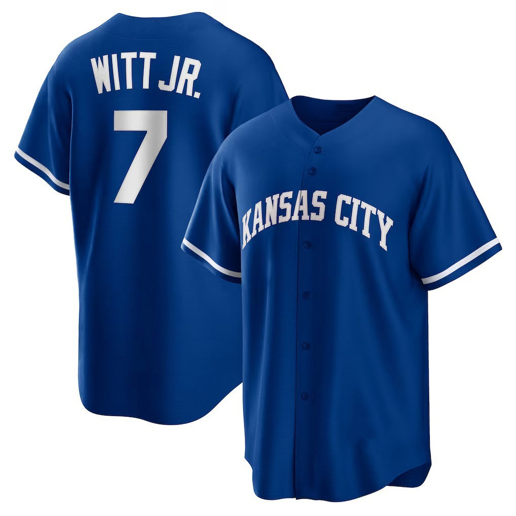 Kansas City Royals #7 Bobby Witt Jr. Rush Blue Fotopoulosg Alternate 2 Replica Jersey