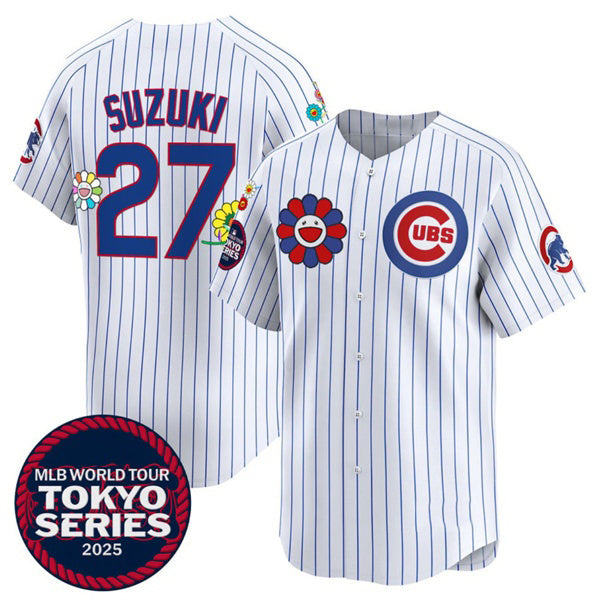 Chicago Cubs #27 Seiya Suzuki White Fotopoulosg 2025 Tokyo Series Limited Stitched Jersey