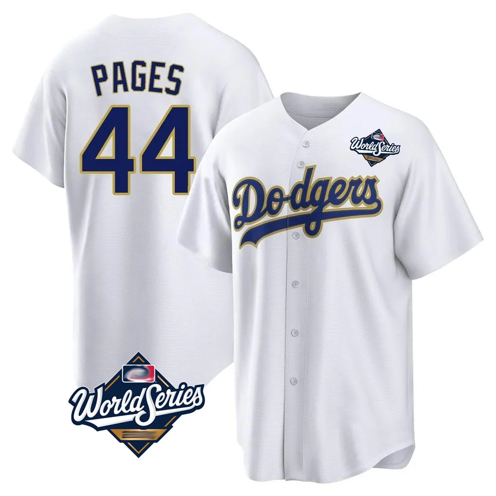 Los Angeles Dodgers #44 Andy Pages Player Gold White Fotopoulosg World Series 2026 Collection Stadium Game Stitched Jerseys