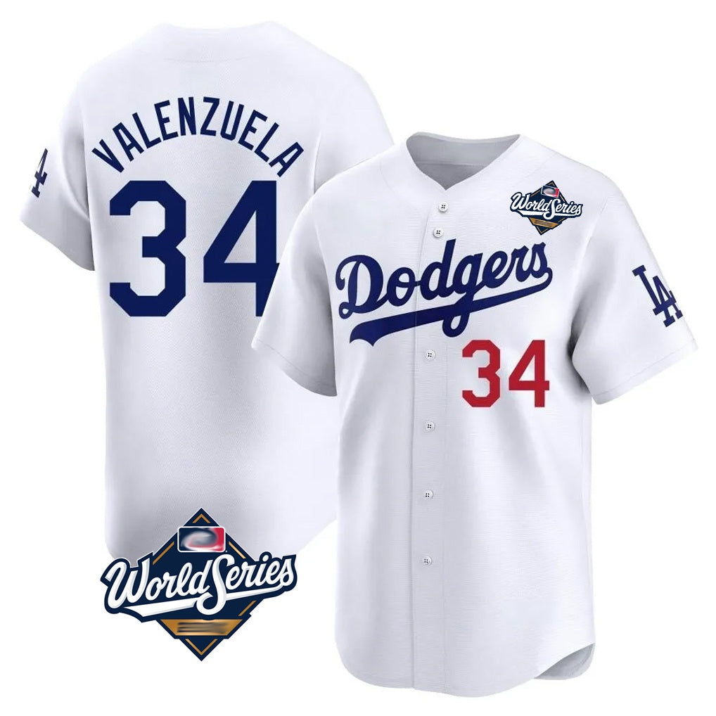 Los Angeles Dodgers #34 Fernando Valenzuela Player White Fotopoulosg World Series Limited Home Stitched Jerseys