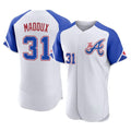 Atlanta Braves #31 Greg Maddux Player White Fotopoulosg City Connect Limited Elite Home Game Stitched Jerseys