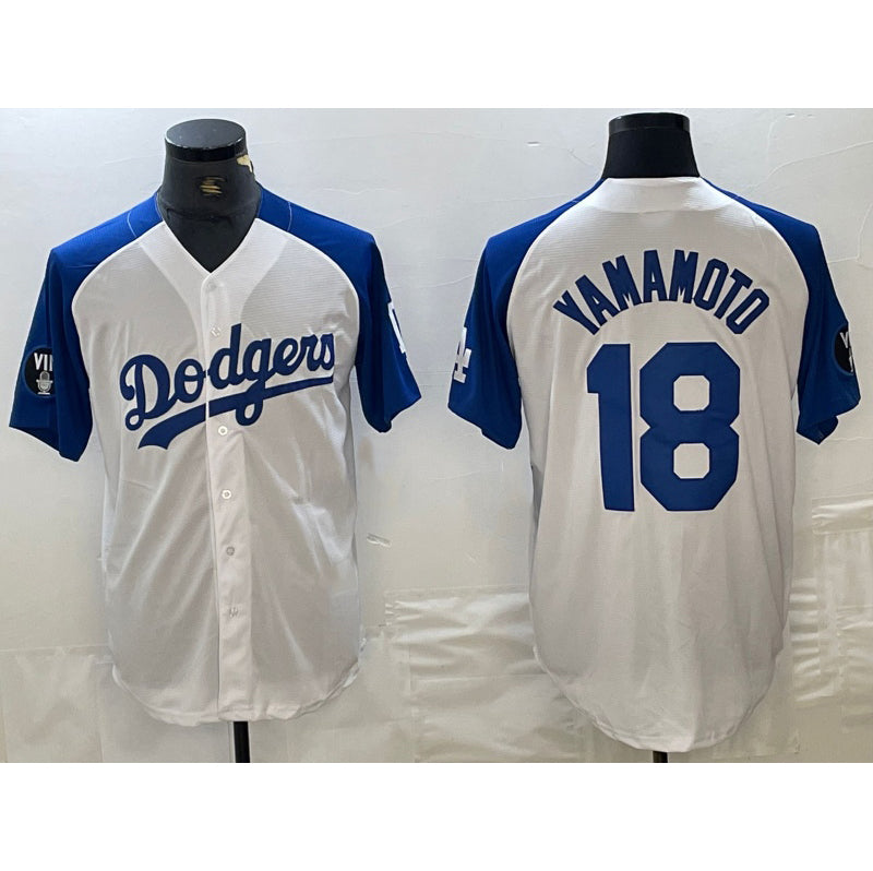 Los Angeles Dodgers #18 Yoshinobu Yamamoto White Blue Fotopoulosg Fashion Stitched Cool Base Limited Jerseys