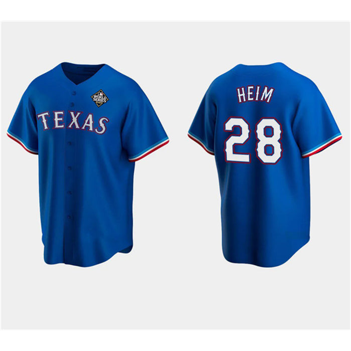 Texas Rangers #28 Jonah Heim Royal Fotopoulosg 2023 World Series Stitched Jersey