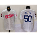 Los Angeles Dodgers #50 Mookie Betts White Pink Fotopoulosg Vin & Kobe Patch Stitched Jersey1
