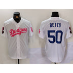 Los Angeles Dodgers #50 Mookie Betts White Pink Fotopoulosg Vin & Kobe Patch Stitched Jersey1