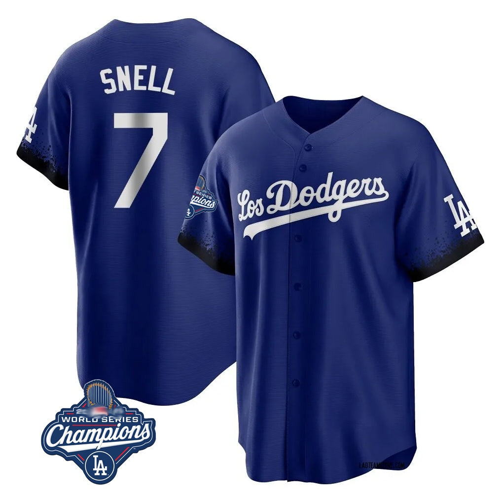 Los Angeles Dodgers #7 Blake Snell Player Royal Fotopoulosg City Connect Game World Series Meet Stitched Jerseys