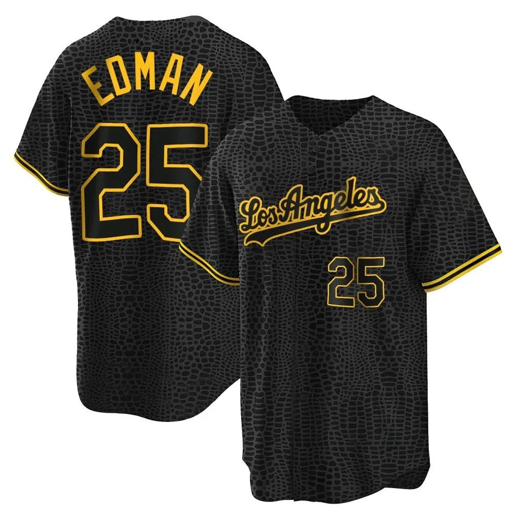 Los Angeles Dodgers #25 Tommy Edman Player Black Fotopoulosg Snake Skin City Game Home Stitched Jerseys