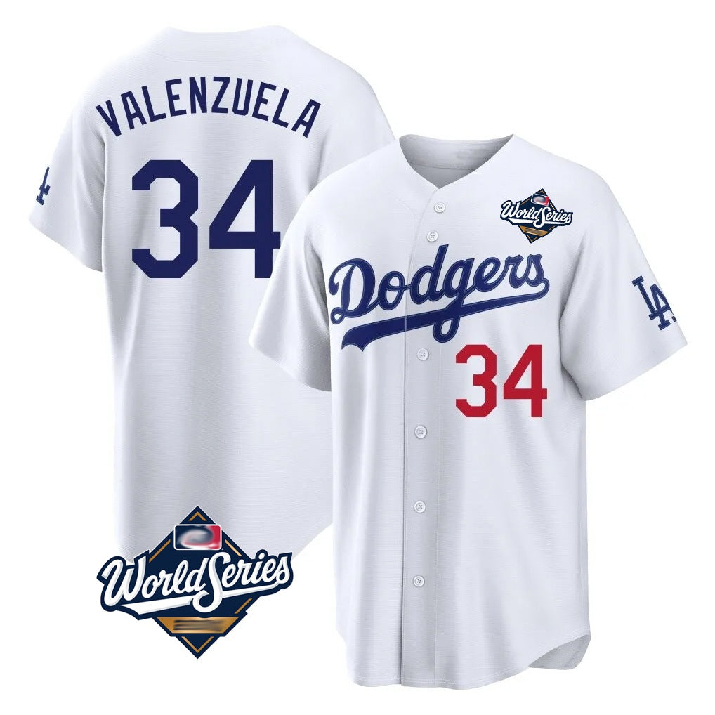 Los Angeles Dodgers #34 Fernando Valenzuela Player White Fotopoulosg World Series Home Game Stitched Jerseys