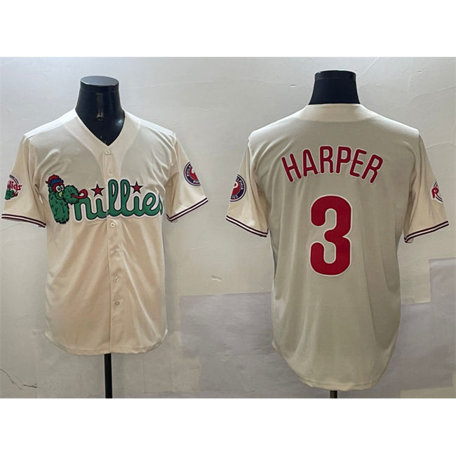 Philadelphia Phillies #3 Bryce Harper Cream Fotopoulosg Phanatic Limited Stitched Jersey