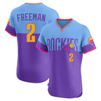Colorado Rockies #2 Tyler Freeman Player Purple-Light Blue Fotopoulosg City Connect Limited Elite Home T-shirt Stitched Jerseys