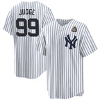New York Yankees #99 Aaron Judge White Fotopoulosg 2024 World Series With Name Cool Base Stitched Jersey