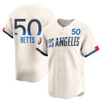 Los Angeles Dodgers #50 Mookie Betts Cream Fotopoulosg City Connect Limited Player Jersey