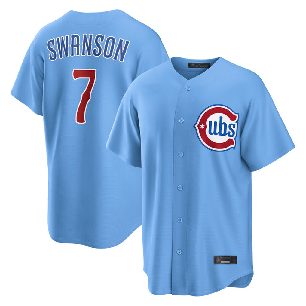 Chicago Cubs #7 Dansby Swanson Player Light Blue Fotopoulosg Home Game Stitched Jerseys