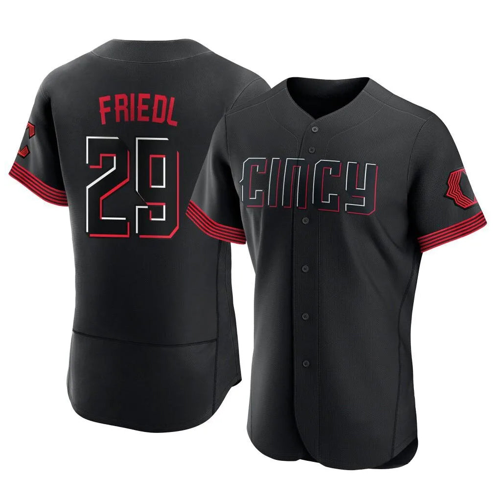 Cincinnati Reds #29 TJ Friedl Player Black Fotopoulosg City Connect Limited Elite Home Stitched Jerseys