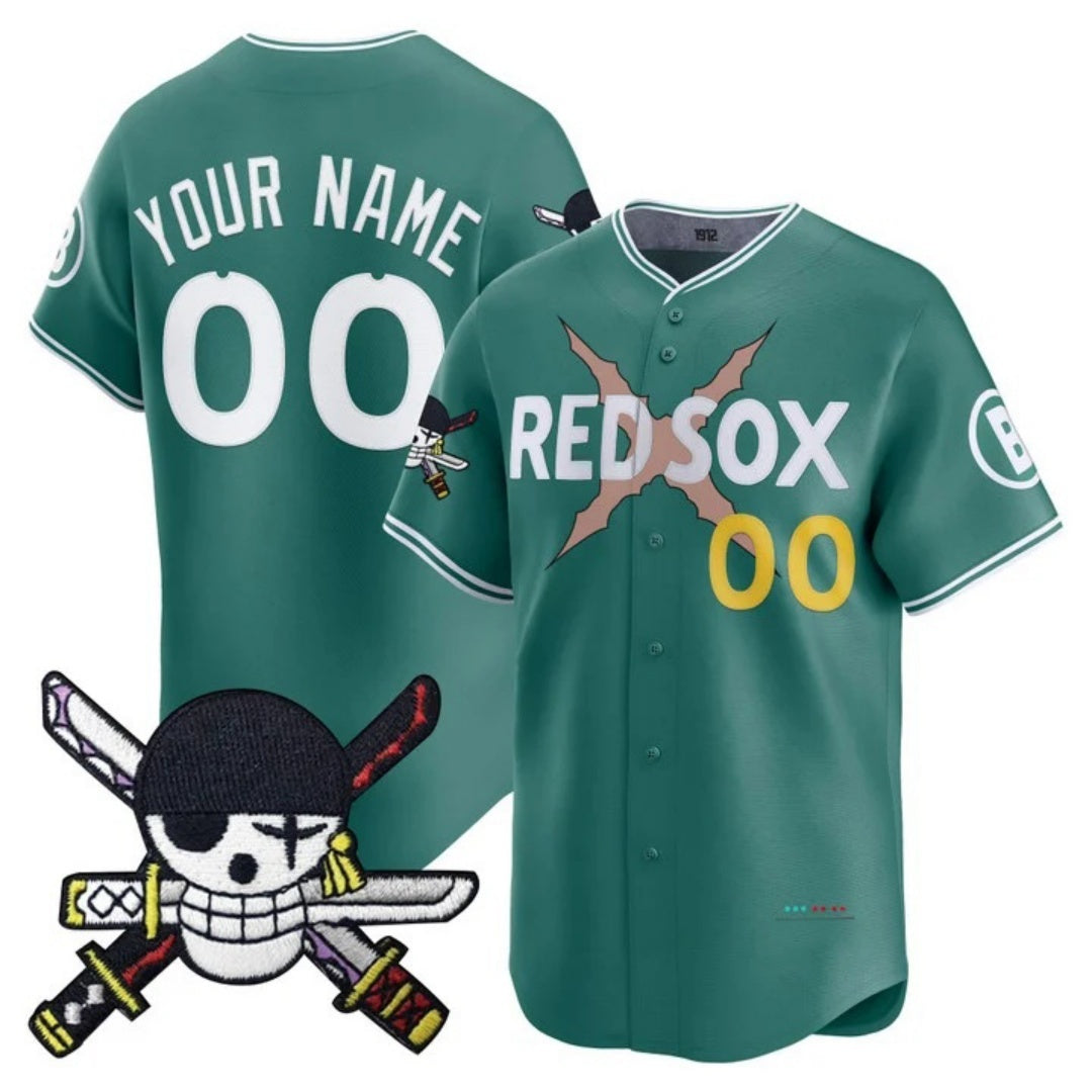 Custom Boston Red Sox x One Piece Green Fotopoulosg Zoro Patch Vapor Premier Limited Jersey - Stitched