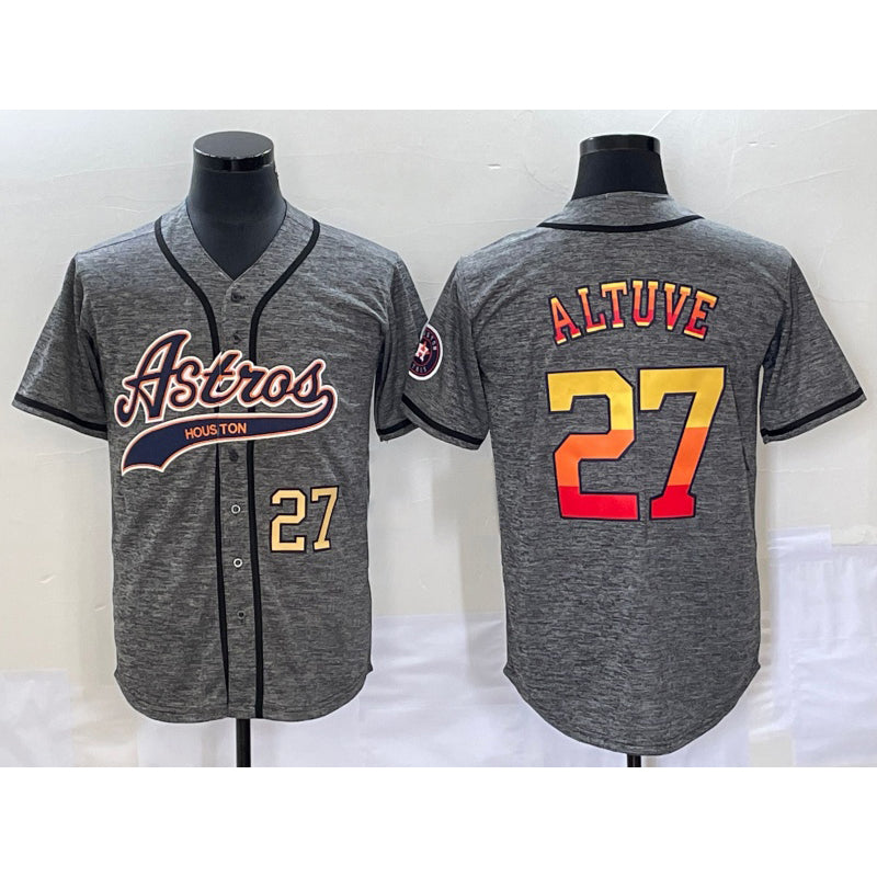 Houston Astros #27 Jose Altuve Number Grey Fotopoulosg Gridiron Cool Base Stitched Jersey