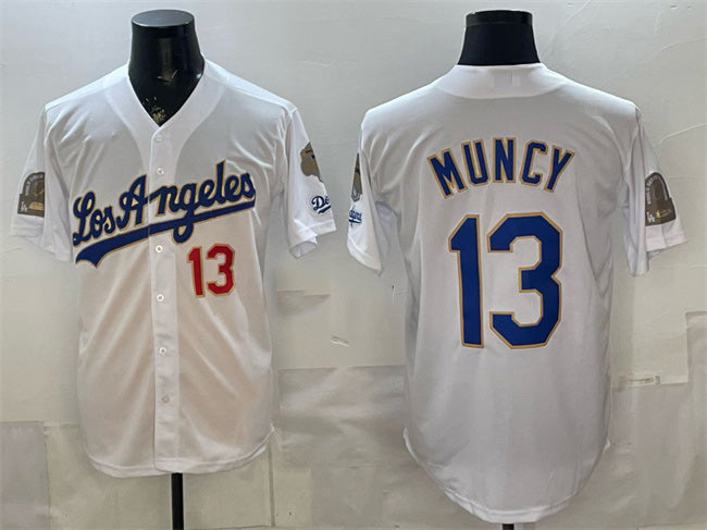 Los Angeles Dodgers #13 Max Muncy White Fotopoulosg 2026 Gold Collection 9x & B2B Champs Patch Stitched Jersey