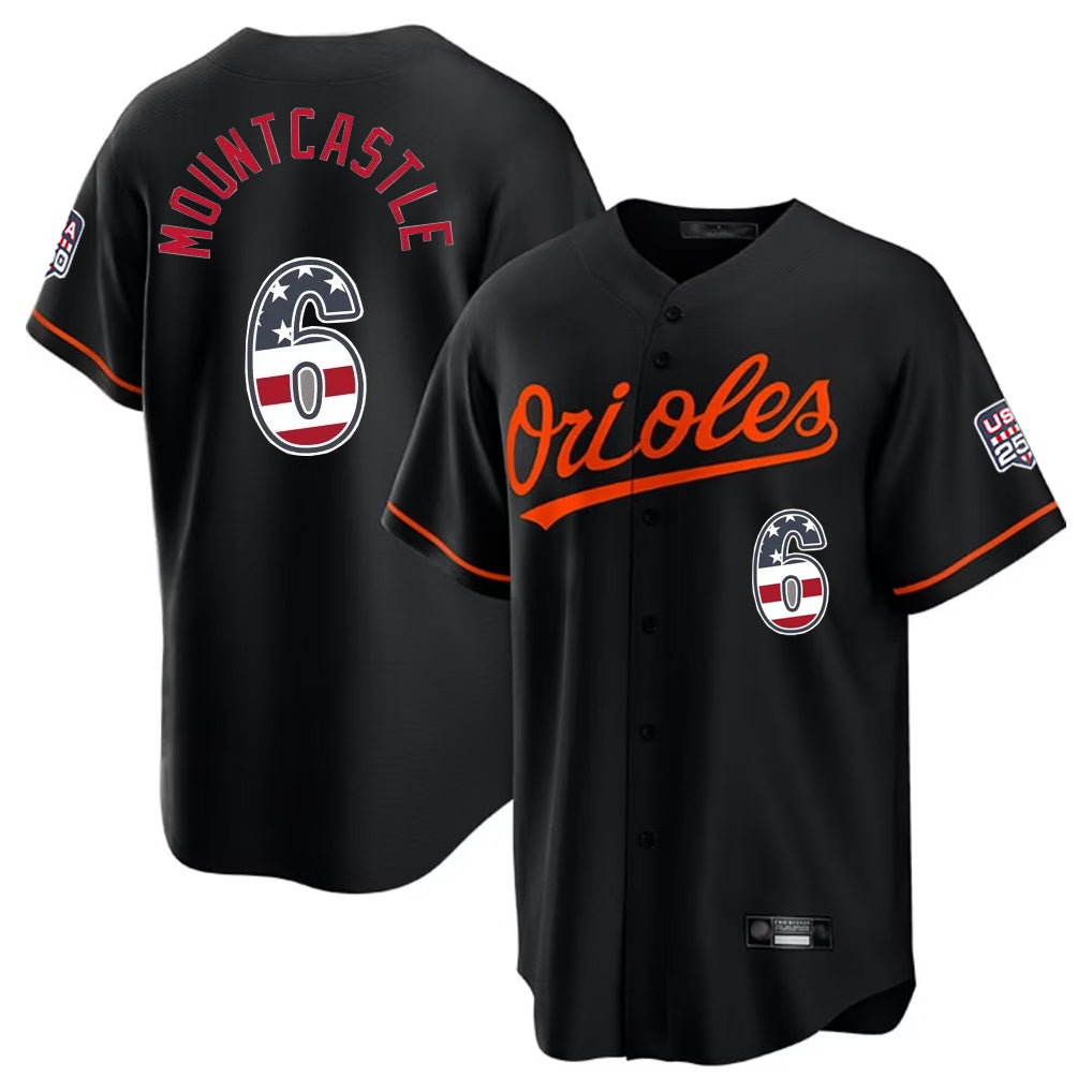 Baltimore Orioles #6 Ryan Mountcastle Player Black Fotopoulosg USA 250 Fourth of July Home Game Stitched Jerseys