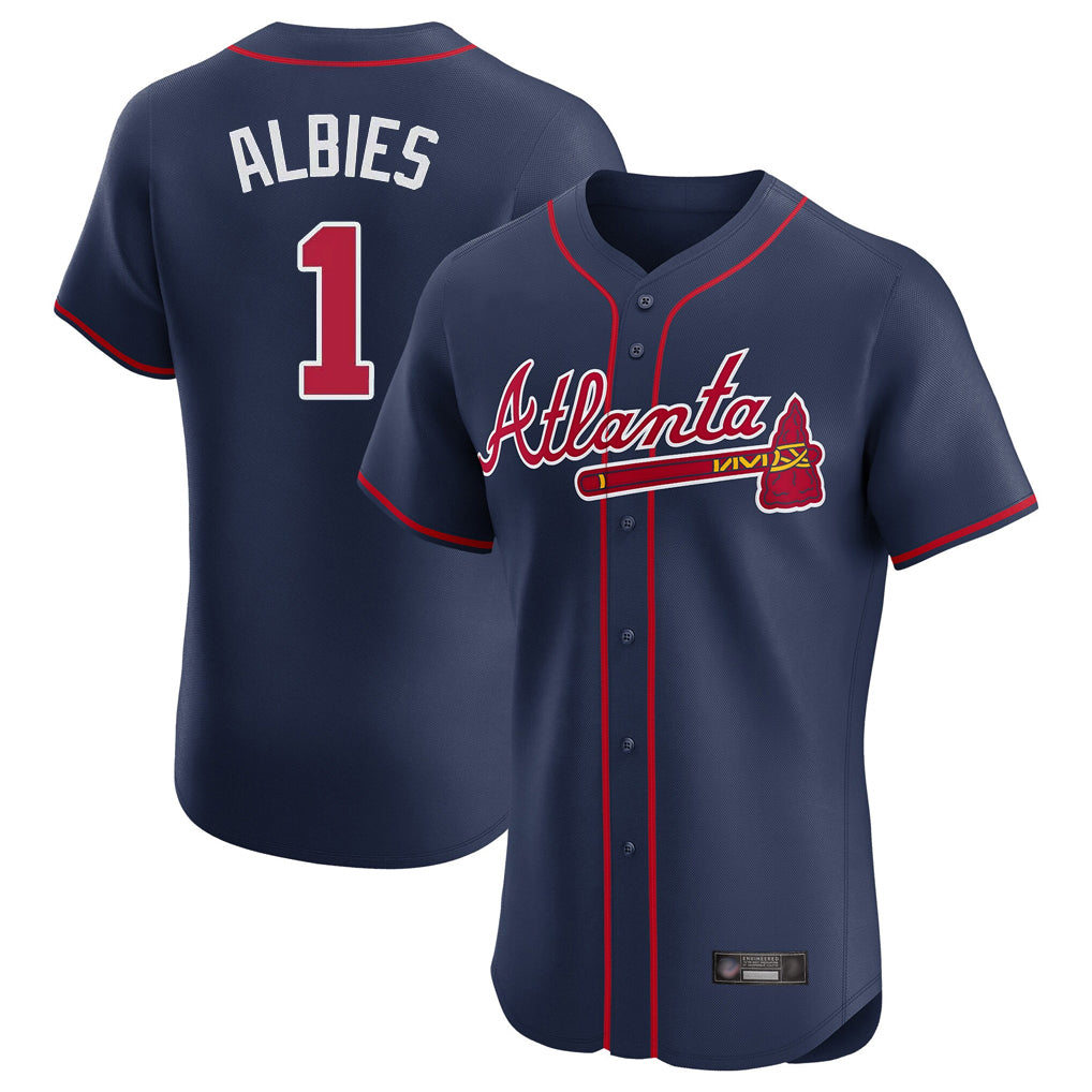 Atlanta Braves #1 Ozzie Albies Player Navy Fotopoulosg Limited Elite Home Game Stitched Jerseys