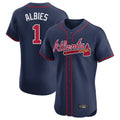Atlanta Braves #1 Ozzie Albies Player Navy Fotopoulosg Limited Elite Home Game Stitched Jerseys
