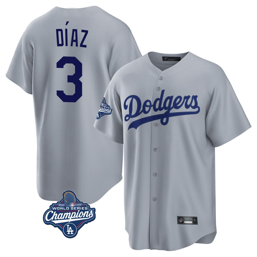 Los Angeles Dodgers #3 Edwin D¨ªaz Player Gray Fotopoulosg World Series Meet Game Stitched Jerseys